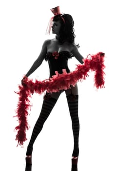 one caucasian woman stripper showgirl portrait  in silhouette studio isolated on white background
