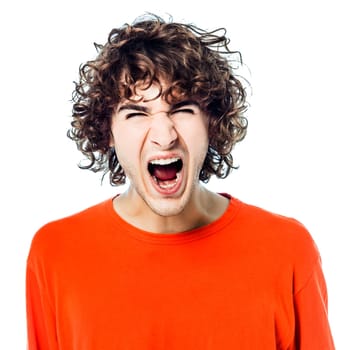 one young man caucasian happy holding credit card portrait  in studio white background