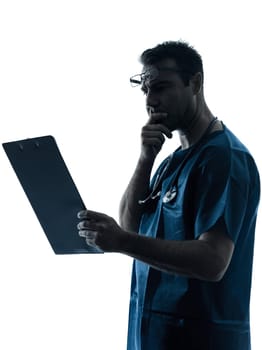 one caucasian man doctor surgeon radiologist medical worker silhouette isolated on white background