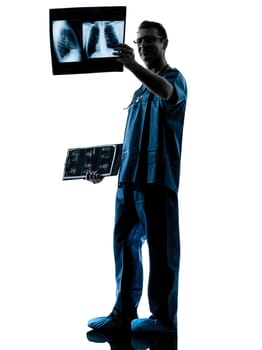 one caucasian man doctor surgeon radiologist medical worker silhouette isolated on white background