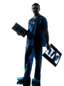 one caucasian man doctor surgeon radiologist medical worker silhouette isolated on white background