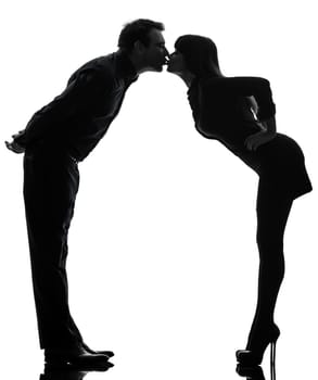 one caucasian couple woman man close up portrait  in silhouette studio isolated on white background