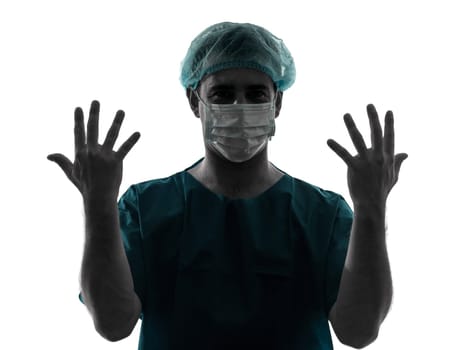 one caucasian man doctor surgeon radiologist medical worker silhouette isolated on white background