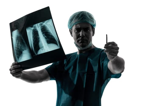 one caucasian man doctor surgeon radiologist medical worker silhouette isolated on white background