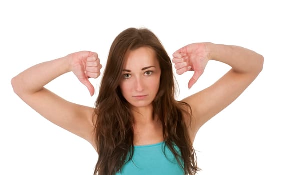 Woman showing thumbs down