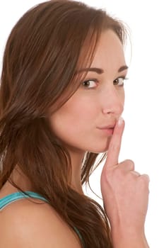young woman asks for silence