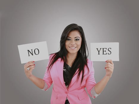 Business young woman trying to make a decision between Yes or No choice