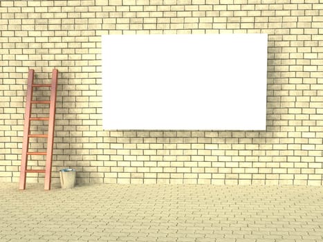 Blank street advertising billboard on brick wall