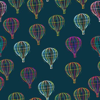 Hot air balloons seamless pattern, abstract art.