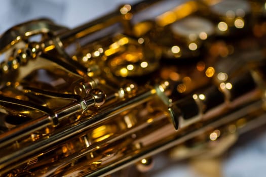 Detailed view of the key system of a soprano saxophone
