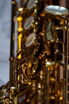 Detailed view of the key system of a soprano saxophone