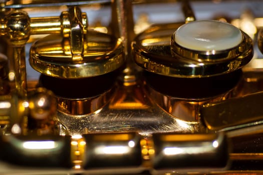 Detailed view of the key system of a soprano saxophone