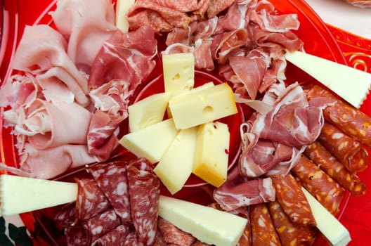 New Year's Eve appetizer with salami and cheese