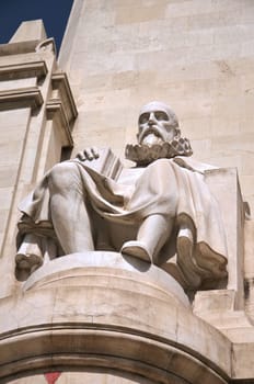 The monument of Miguel Cervantes on Plaza de Espana in Madrid, Spain