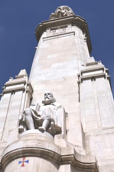 The monument of Miguel Cervantes on Plaza de Espana in Madrid, Spain