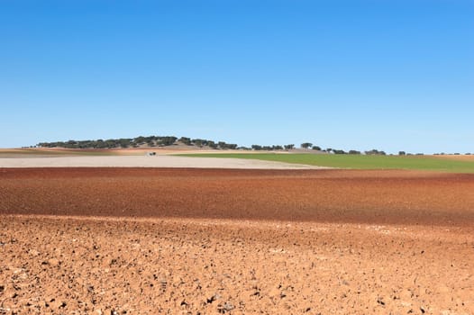 Ploughed fields in the vast plain of Alentejo, Portugal