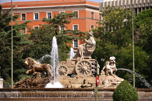 Cibeles Fountain on Plaza de Cibeles in Madrid, Spain