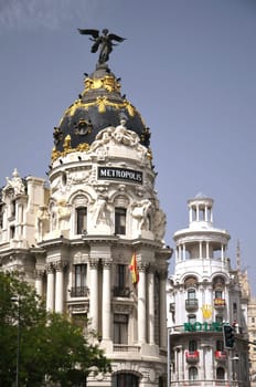 Metropolis building on Gran Via street in Madrid, Spain.