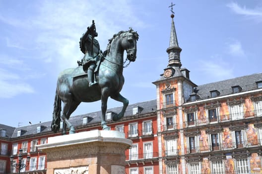 The monument of the King Philip III on Plaza Mayor in Madrid, Spain