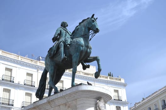 The monument of Charles III on Puerta del Sol in Madrid, Spain