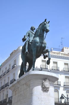 The monument of Charles III on Puerta del Sol in Madrid, Spain