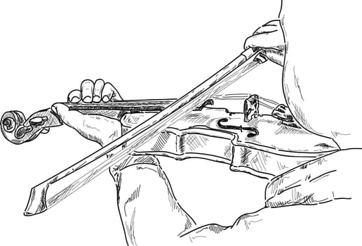 vector - young violinist playing the violin , detail
