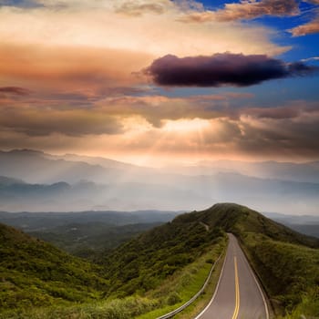 Amazing sunrise and mountain of cloud with mountains and tree