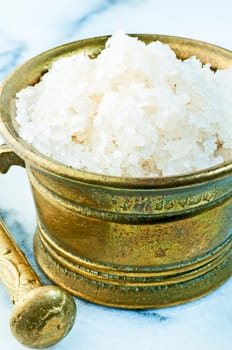 Sea salt in a mortar