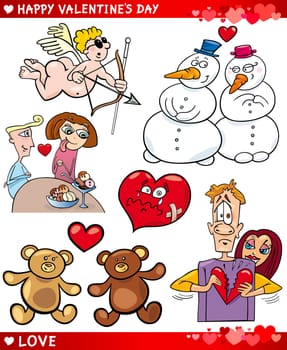 Cartoon Illustration of Cute Valentines Day and Love Themes Collection Set