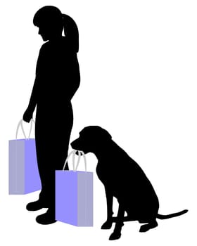 Woman and dog shopping