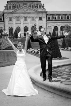 bridal couple is jubilant
