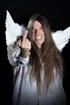angle is showing middle finger