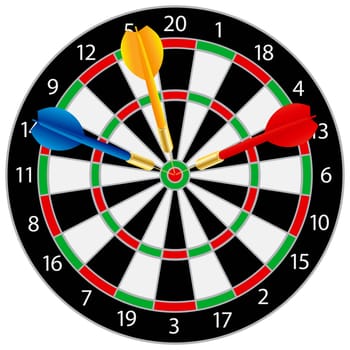 Dartboard with Darts on Bullseye Illustration Isolated on White Background