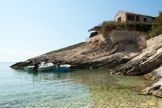 Coastal port on a bay (Croatia , vis)