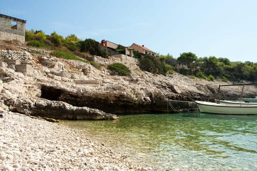 Coastal port on a bay (Croatia , vis)