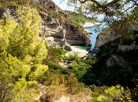 Scenic landscape about Stiniva bay in vis island