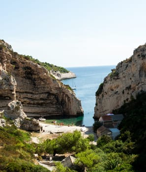 Scenic landscape about Stiniva bay in vis island