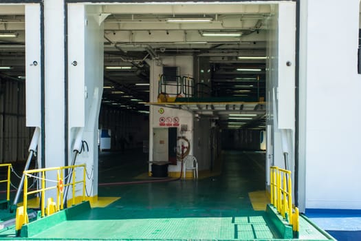 hangar on a ferry for cars