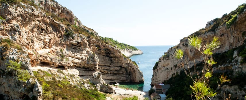 Scenic landscape about Stiniva bay in vis island