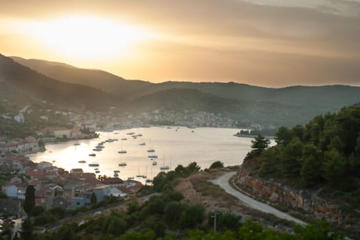 Sunset over a beach smalltown