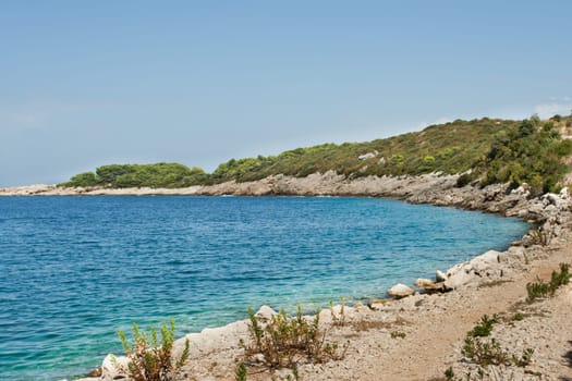 scenic rocky beach in Croatia, Vis Island