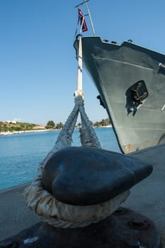 steel bollard with strong ship rope