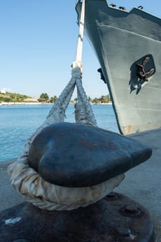 steel bollard with strong ship rope