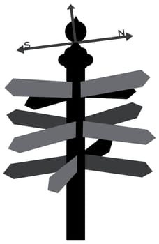 Direction Signs With Weather Vane Outline Silhouette Illustration