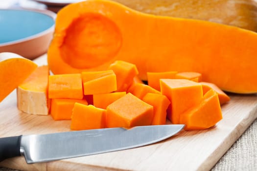 Butternut squash, cut into cubes and ready for cooking