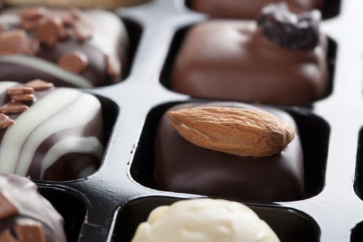 Gourmet chocolates topped with an almond.