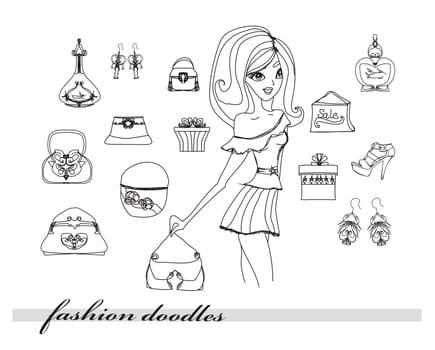 Fashion shopping icon doodle set