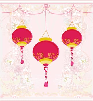 Chinese New Year card with asian lanterns
