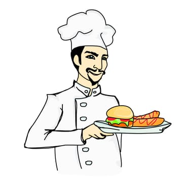 chef with pizza -  menu vector illustartion