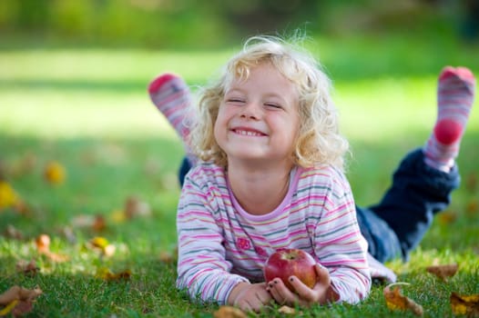 sweet girl with apple